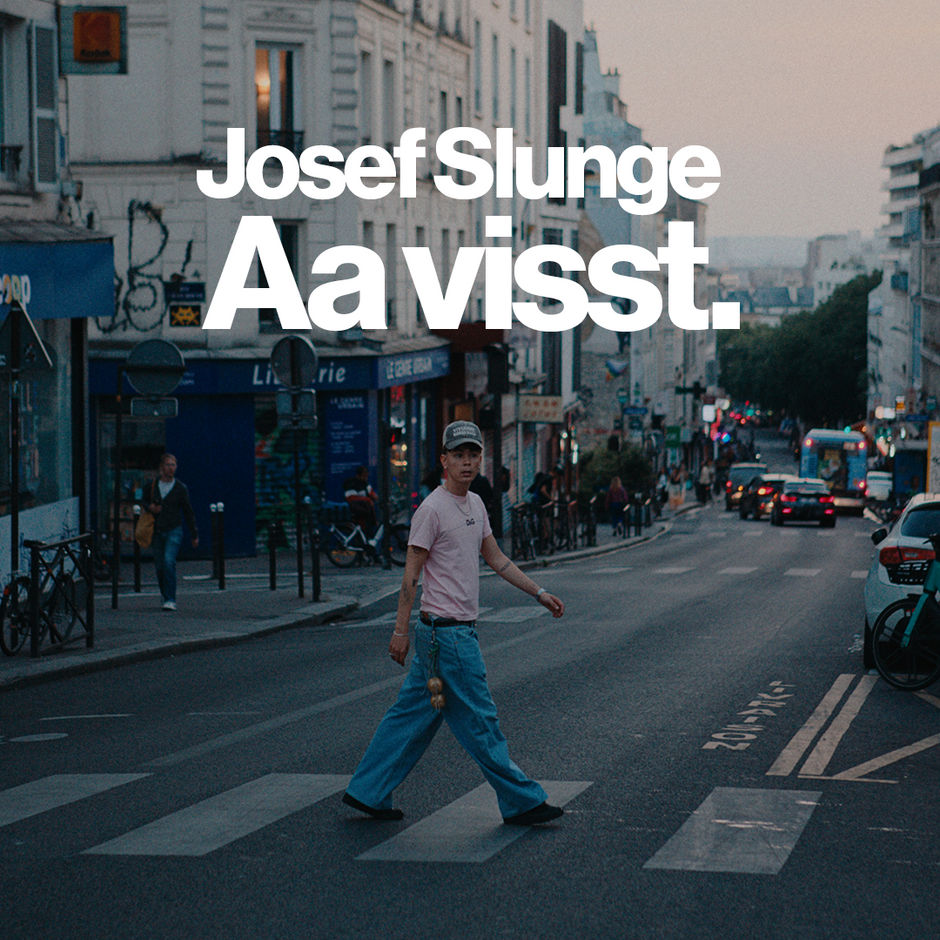Josef Slunge in Dr. Denim for Aa visst music video, walking on the street during sunset.
